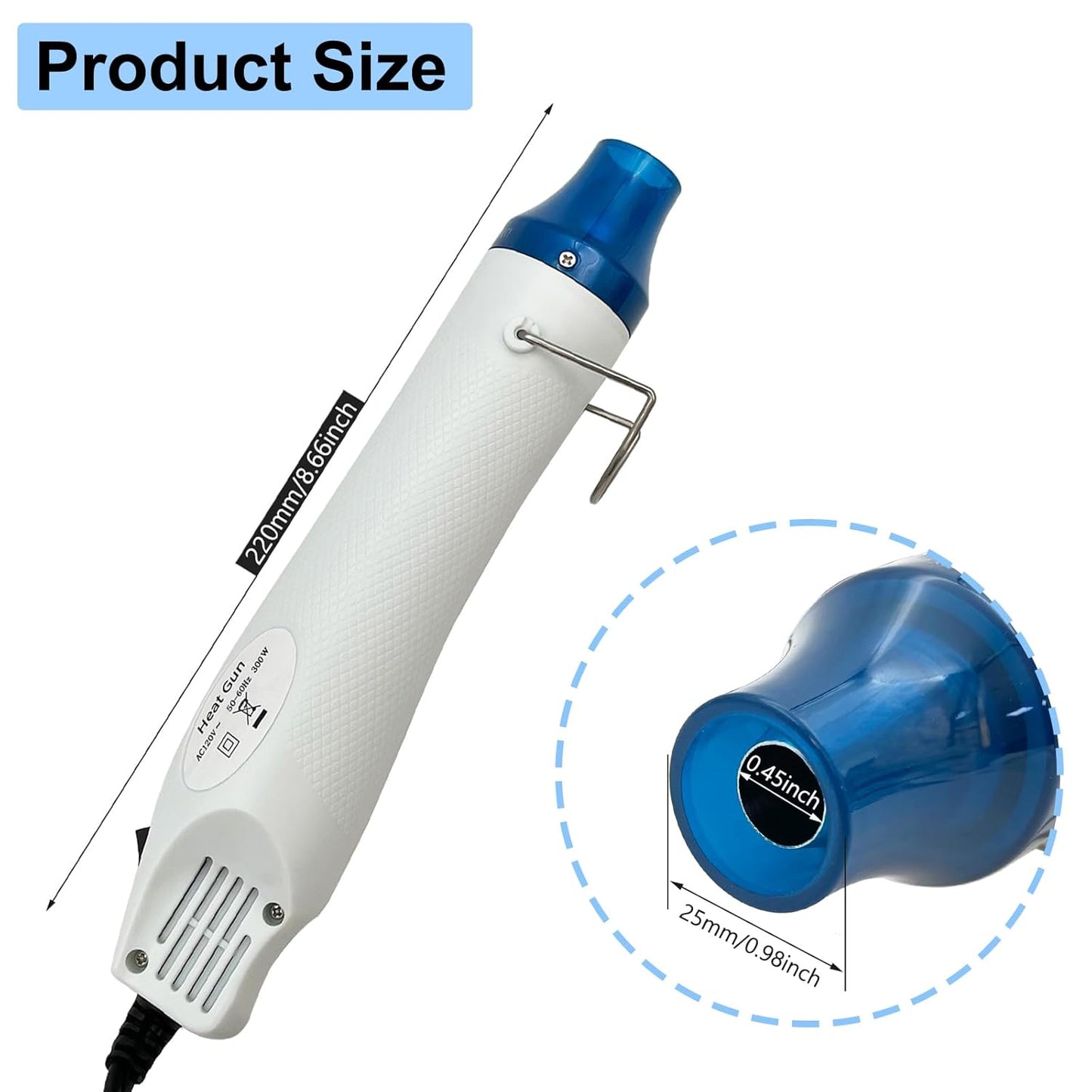 Mini Heat Gun, Portable Hot Air Gun Tool for DIY Crafts Heat Shrink Gun for Epoxy Resin, Embossing, Shrinking Wrapping Drying Paint Removing Stickers (White) - Crafty Corner