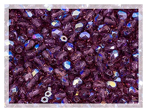 100pcs of Faceted Fire Polished Pressed Czech Glass Beads 4mm (100 Count)
