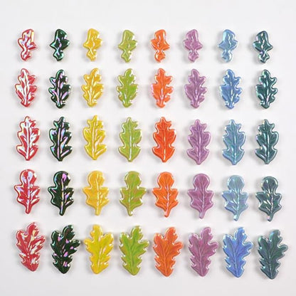 Mosaic Tiles for Crafts Bulk - Mini Ceramic Oak Leaves Pieces for DIY Kits & Adults DIY Mosaic Making Hobbies Decoration Stepping Stone and etc. (Iridescent Ceramic Tile Oak Leaves Mix)