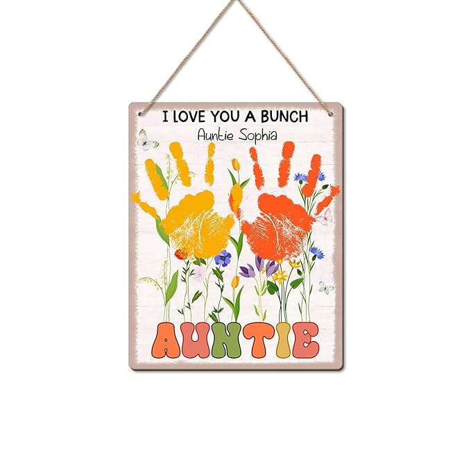 DIY Baby's First Mothers Day Handprint Flowers Hanging Sign Gifts for New Aunt, Floral Garden for First Time Auntie with Kids Toddler Handprint Art Craft Keepsake Mothers Day for Best Aunt Ever Gifts