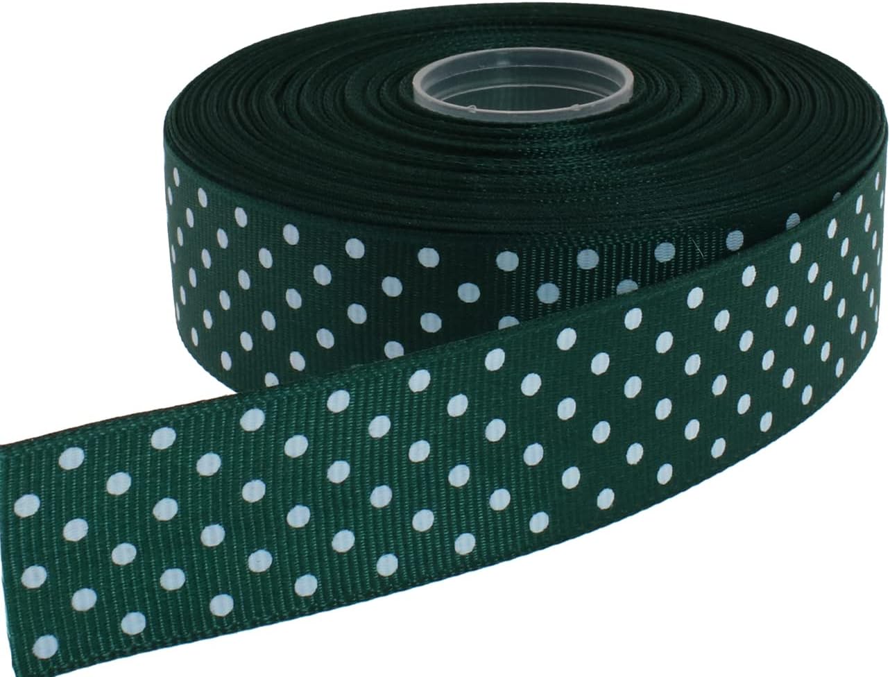 Polka Dot Grosgrain Ribbon 25 Yard Each Roll 100% Polyester (1", Dark Green) - Crafty Corner
