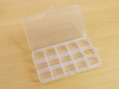 8 Pack 15 Grids Plastic Bead Organizer Box 6.8 * 3.86 * 0.87 inches Clear Storage Container Jewelry Case with Fixed Dividers for Rings, Earrings, Nail Art, DIY Crafts, Fishing Tackles