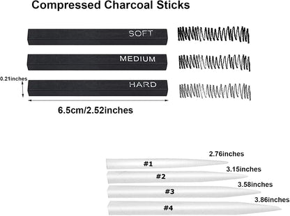 CAMATTO 14 PCS Blending Stumps and Tortillions Paper Art Blenders Tool with Sandpaper Pencil Sharpener Pointer Compressed Charcoal Sticks for Student Artist Charcoal Sketch Drawing Shading