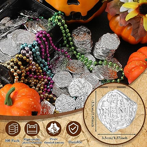 100 Pcs Silver Plastic Pirate Coins for Treasure Chest Party Favors (100 Count)