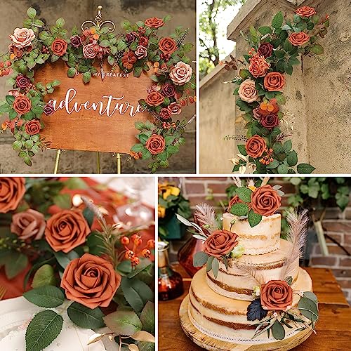 Burnt Orange Rose 25pcs Real Looking Artificial Flowers w (25 Count)