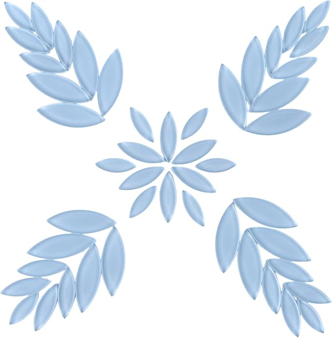 Youway Style Blue Leaf Mosaic Tiles for Crafts Bulk,200g Petal Mosaic Glass Pieces,Flower Glass Tiles for Christmas Mosaic Decorations,Garden Mosaic Supplies Kit