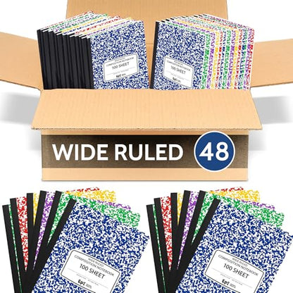 48 Pack EPI Wide Ruled Composition Notebook Assorted Marble Colors