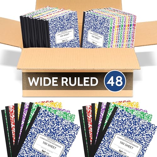 48 Pack EPI Wide Ruled Composition Notebook Assorted Marble Colors