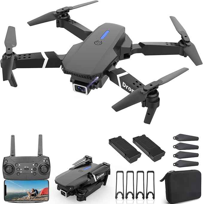 Drone With 1080P Camera for Adults Beginners Kids, Foldable RC Quadcopter, Toy Drones Gifts, FPV Drone Video, 2 Batteries, Carrying Case, One Key Start, Headless Mode, Waypoints fly, 360° Flips