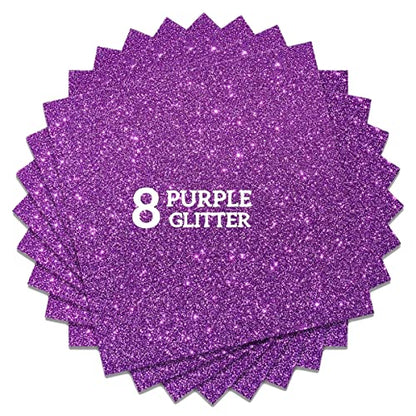 Purple Glitter HTV Heat Transfer Vinyl Bundle 8 sheets (8 Count)