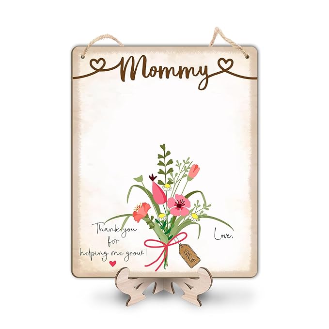 DIY Baby's First Mothers Day Handprint Flowers Hanging Sign, Pink Floral Bouquet for Mom Mommy with Kids Handprint Art Craft Keepsake Mothers Day Birthday Gifts for Mothers, Thanks for Helping Me Grow