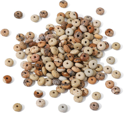 Natural Brown Picture Disk Stone Beads 4x2mm 160pcs Rondelle Loose Semi Gemstone Beads for Jewelry Making Design
