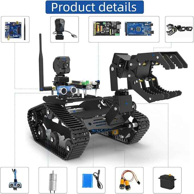 Robotic Car with 720P Camera, Arduino MEGA2560 Compatible Control Board, All-Metal Chassis for Robotics Development, Programming Practice, STEM Education Gift for Adults & Teens