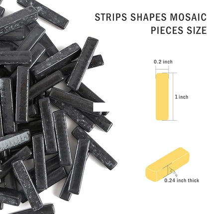 Youway Style Glass Mosaic Tiles for Crafts Bulk,150g Black Strips Mosaic Glass Pieces,Glass Mosaic Garden Craft Kit