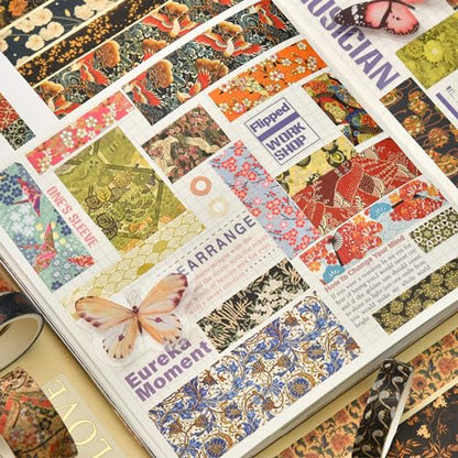 12 Rolls Kyoto Charm Washi Tape Set Japanese Arts Adhesive Tapes Geometric Garden Decorative Masking Tape Sets for Craft (12 Count)