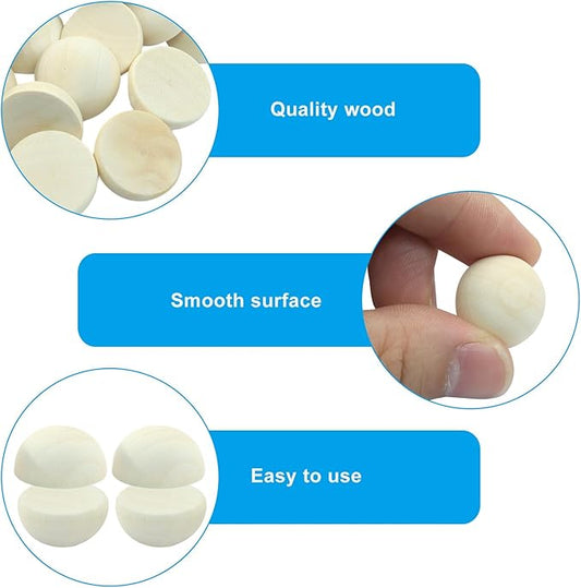 200 PCS Half Wooden Beads, 20 * 10mm Unfinished Smooth Hemisphere Beads for DIY Craft Painting, Art Projects, Home & Party Supplies