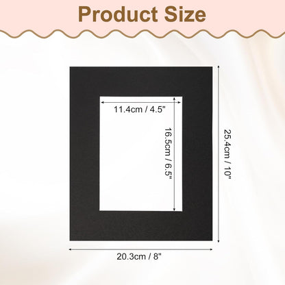 Picture Mats, 8 x 10 for 5 x 7 Pictures Acid Free White Core Bevel Cut Frame Mattes for Display Art Measuring, Black