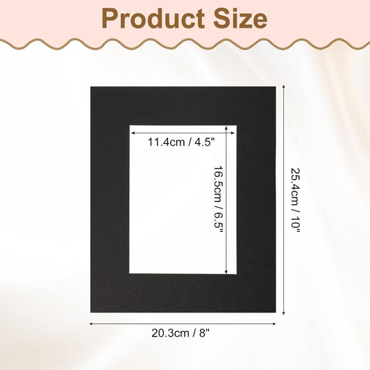 Picture Mats, 8 x 10 for 5 x 7 Pictures Acid Free White Core Bevel Cut Frame Mattes for Display Art Measuring, Black