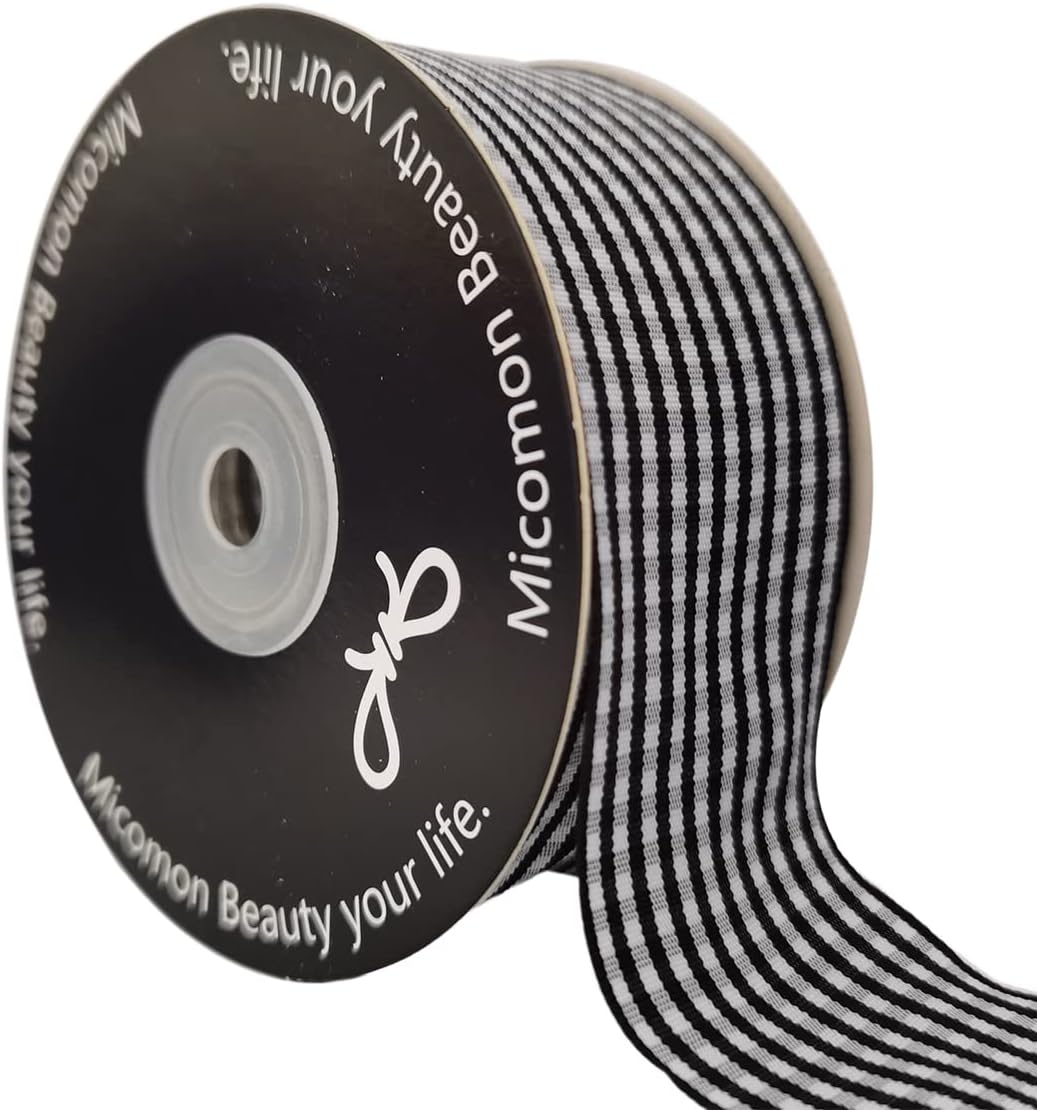 1.5 Inch Black and White Woven Edge Gingham Ribbon 25 Yards Each Roll 100% Polyester (1-1/2", Black) - Crafty Corner