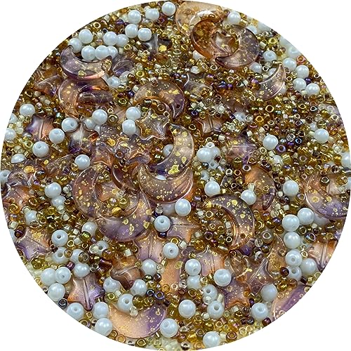 Assorted Glass Beads for Jewelry Making Multi Size Colors Glass Star Moon Seed Pearl Spacer Beads for Bracelets Necklace Earring Making (2.8219 Ounce)