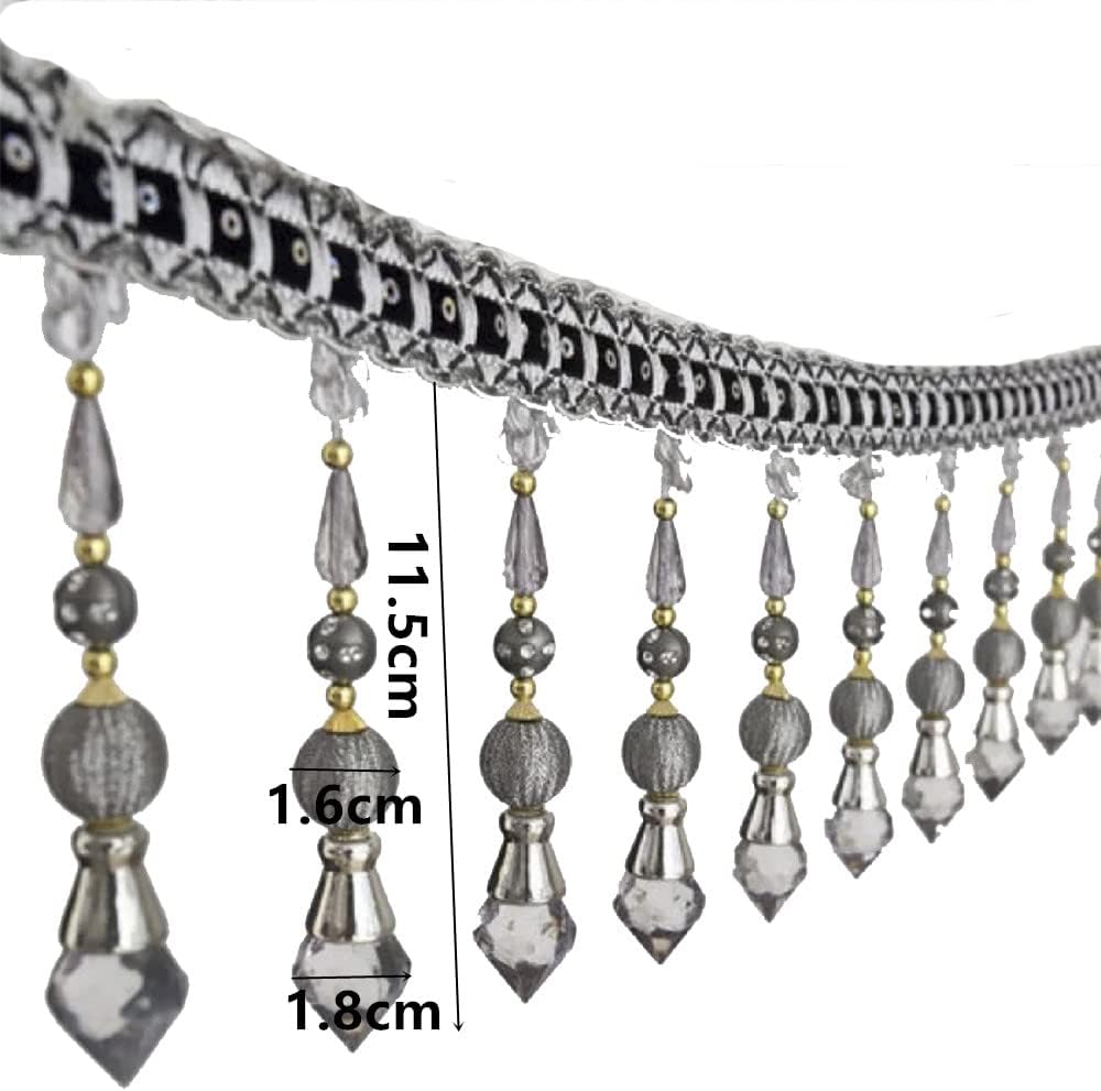 3yards Beading Fringe Trimming Long Beads Tassel Curtain Trim Ribbon Trim for Cover Edge Decorative (Gray) - Crafty Corner