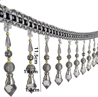 3yards Beading Fringe Trimming Long Beads Tassel Curtain Trim Ribbon Trim for Cover Edge Decorative (Gray) - Crafty Corner