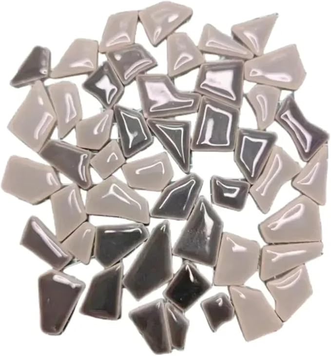 Mosaic Tiles 200g/7.05oz(Approx. 155-170pcs) Porcelain Mosaic Tiles 1-2.5cm 0.4mm Thickness Ceramic Mosaic Stones DIY Mosaic Craft Material(Grey Mix)