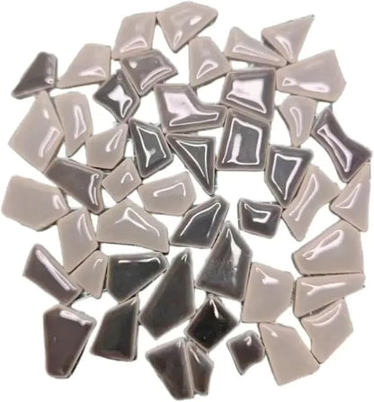 Mosaic Tiles 200g/7.05oz(Approx. 155-170pcs) Porcelain Mosaic Tiles 1-2.5cm 0.4mm Thickness Ceramic Mosaic Stones DIY Mosaic Craft Material(Grey Mix)