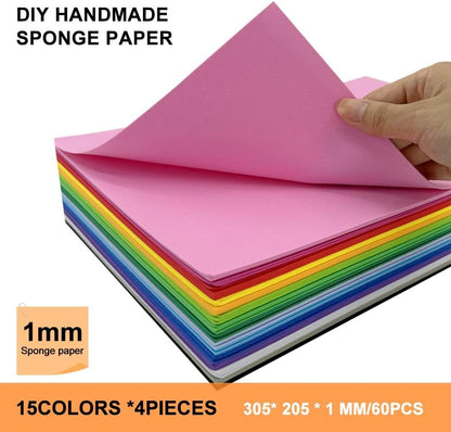 60 Pack EVA Foam Sheets, 12 x 8 Inch, 1mm Thick, Assorted 15 Colors Crafting Sponge Foam Paper for School Scrapbooking and DIY Craft Projects - Crafty Corner