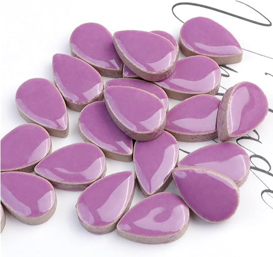 1.1lb Raindrops Ceramics Mosaic Tiles for DIY Crafts Home Decoration, 0.47"x 0.75" DIY Mosaic Tile Kits for Craft Plates Flowerpots Vases Cups Mosaic Making Supplies Art Projects (Purple)