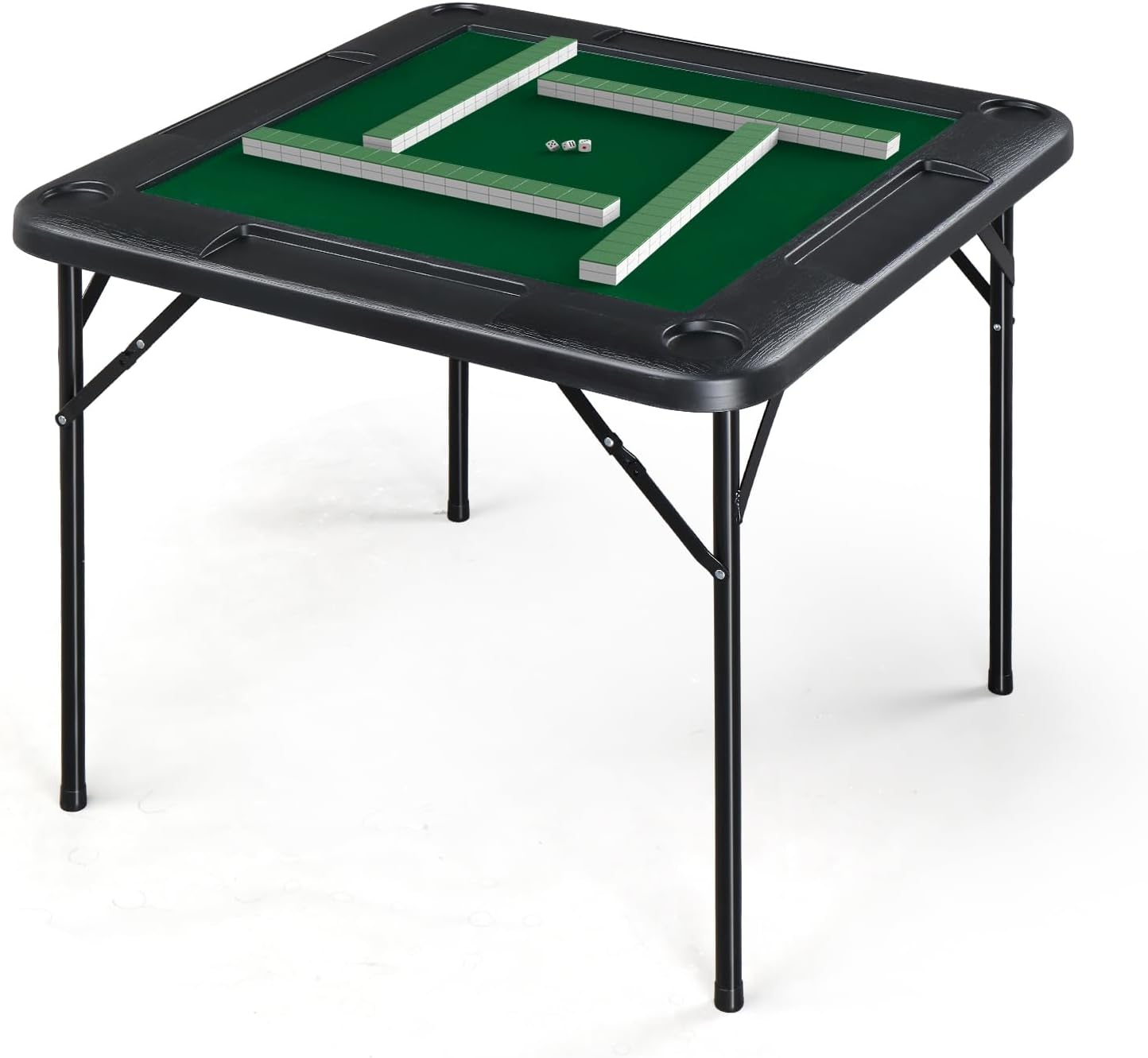 PEXMOR 35" Foldable Mahjong Table, 4 Player Card Game Table w/Cup Holders & Chip Grooves, Portable Folding Poker Domino Board Game Table for Blackjack, Texas Hold'em, Jigsaw Puzzles Game