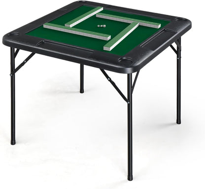 PEXMOR 35" Foldable Mahjong Table, 4 Player Card Game Table w/Cup Holders & Chip Grooves, Portable Folding Poker Domino Board Game Table for Blackjack, Texas Hold'em, Jigsaw Puzzles Game