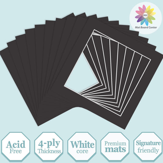 MBC Mat Board Center, 10 Pack 10x10 for 8x8 Black Picture Mats Frame Mattes, Bevel Cut, Acid Free, 4-ply Thickness
