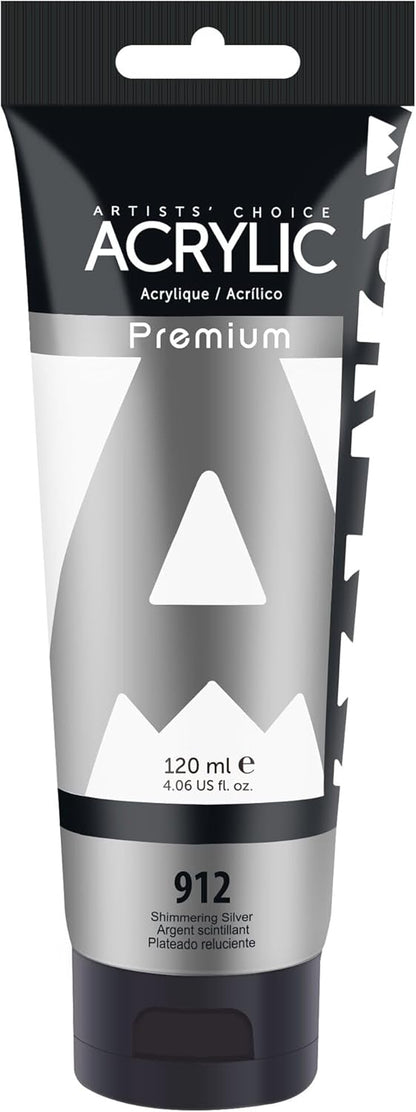 AUREUO Shimmering Silver Acrylic Paint, 4 Fl Oz / 120ml Single Tube, Rich Pigment Art Craft Paints for Canvas, Rocks, Wood, Ceramic, Fabric - Art Supplies for Beginners, Professionals, Artists