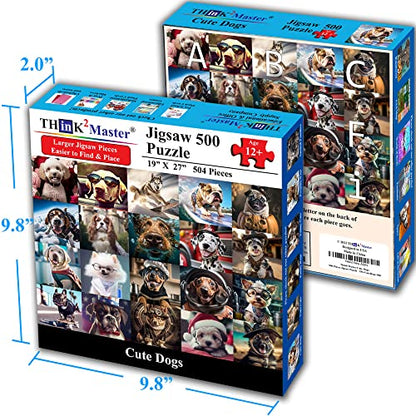 Cute Dogs 500 Pieces Jigsaw Puzzle Featuring Very Large Pieces and Cute Puppies. for Adults