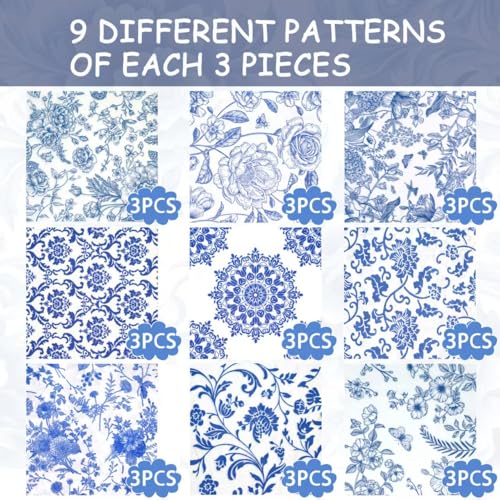Decoupage Napkins Assorted Floral 27 Pack 9 Styles for DIY Crafting Birthday Party (27 Count)