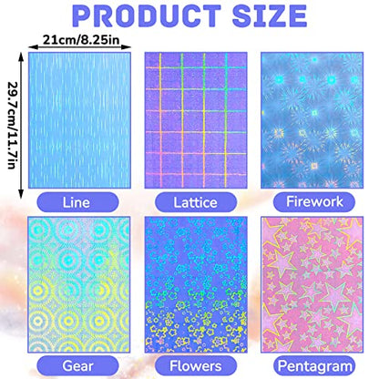 36 Sheets Holographic Sticker Paper A4 Vinyl Holographic Laminate Sheets Self Adhesive Waterproof Transparent Film