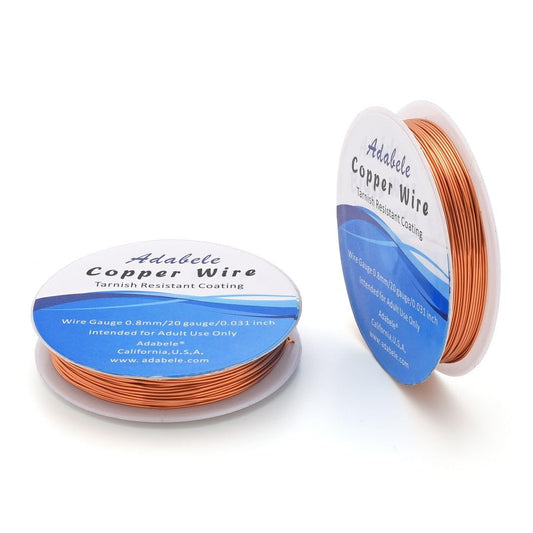 Adabele 131 Feet Premium Tarnish Resistant Round Bare Raw Jewelry Copper Wire Beading Wire Spool Bulk (0.8mm/20 Gauge) for DIY Craft Jewelry Making BF287-8