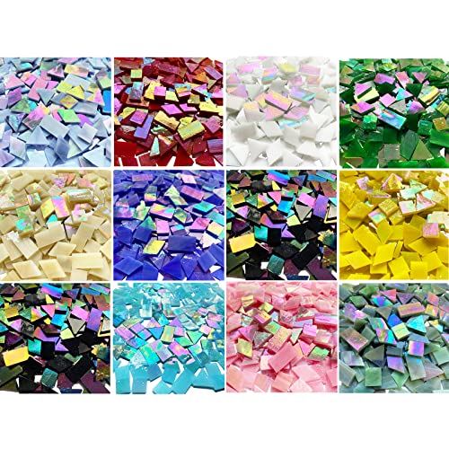 510 Pieces Iridescent Glass Mosaic Tiles for Crafts (510 Count)