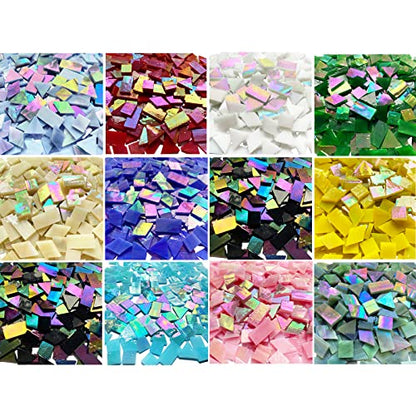510 Pieces Iridescent Glass Mosaic Tiles for Crafts (510 Count)