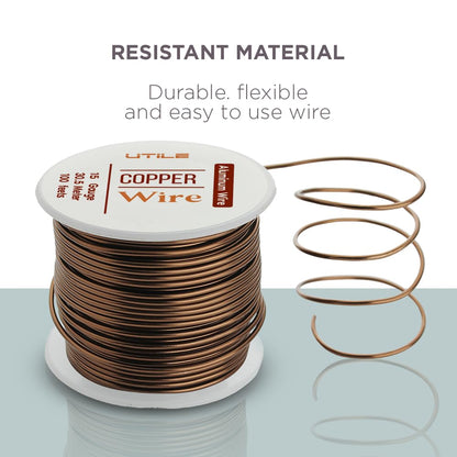 UTILE Bonsai Wire - Armature Aluminum Wire 100 ft 15 Gauge 1.8 mm Bonsai Training Wire, Tree Kit, Plant, Sculpting, Clay, Crafts, Bendable, Gardening, Beading and Jewelry Making (Copper)