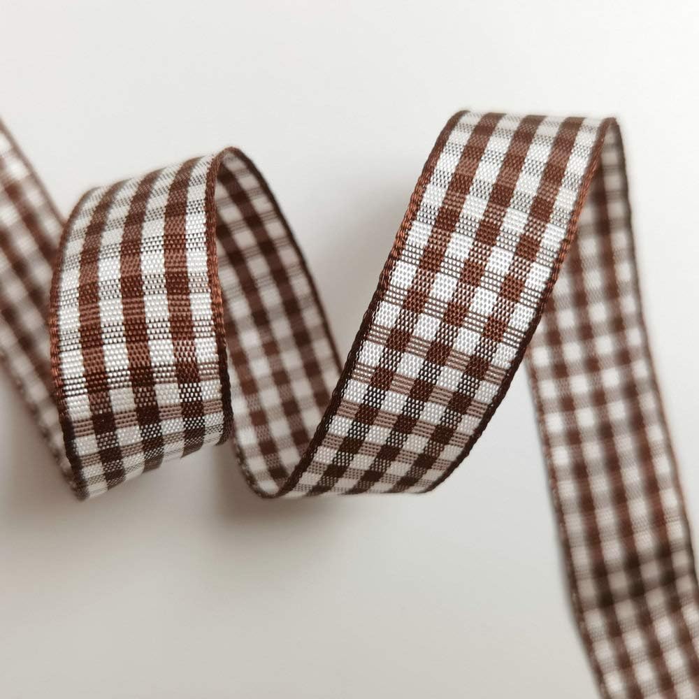 Micomon Brown and White Gingham Ribbon Buffillo Gingham Ribbon 25 Yards Each Roll 100% Polyester (5/8", Brown) - Crafty Corner