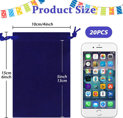 Shintop 20pcs Velvet Gift Bags, 4x6inch Blue Jewelry Bags Drawstring Coin Pouches for Dice Custom Packaging
