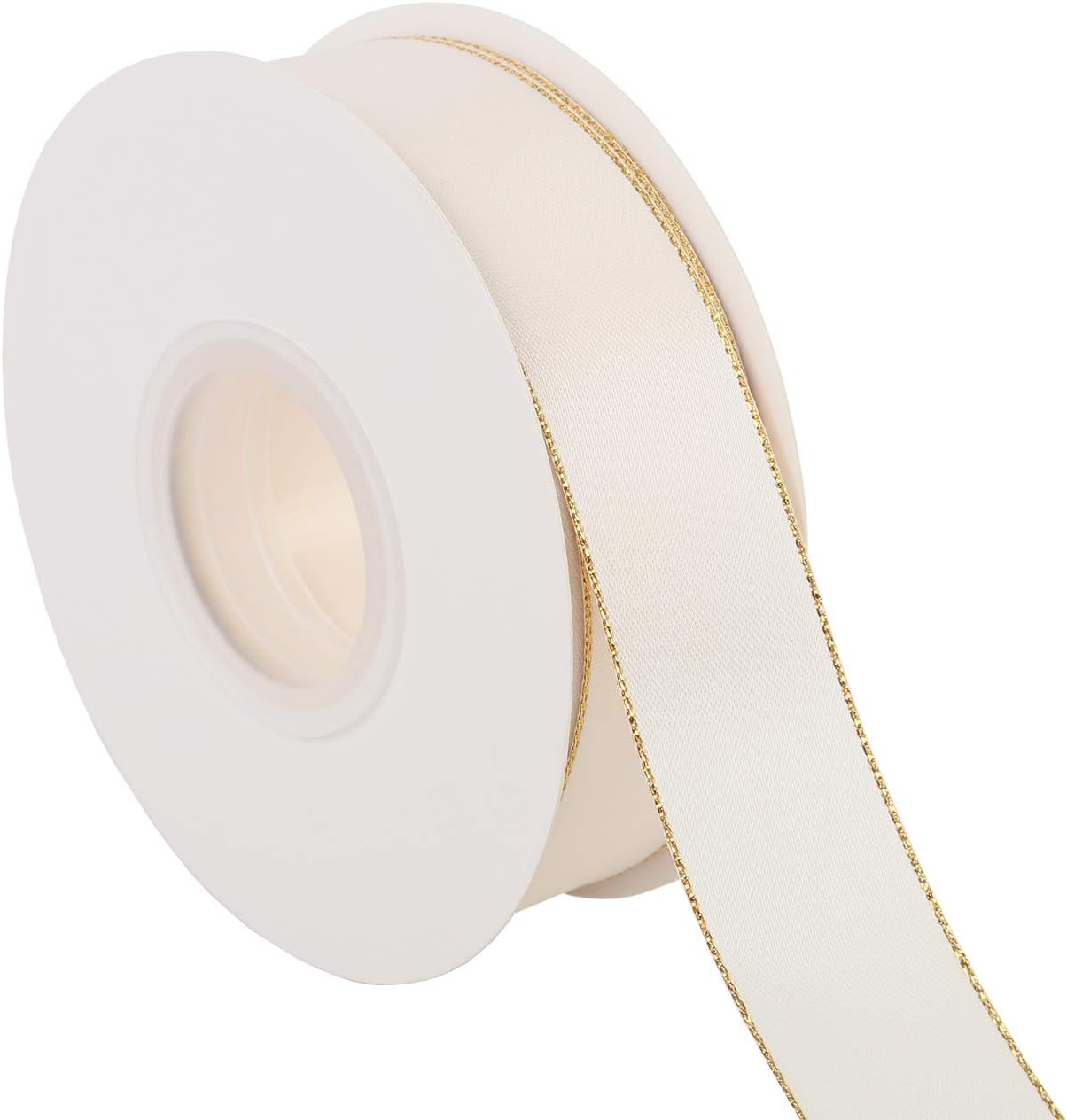 ITIsparkle 1" Inch Double Faced Satin Ribbon 25 Yards with Gold Edges, 1" X 25Yd - Ivory - Crafty Corner