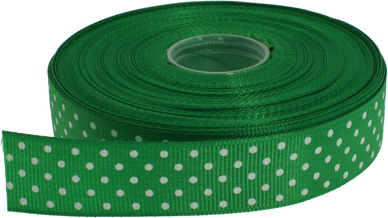 Polka Dot Grosgrain Ribbon 25 Yard Each Roll 100% Polyester (3/4", Green) - Crafty Corner