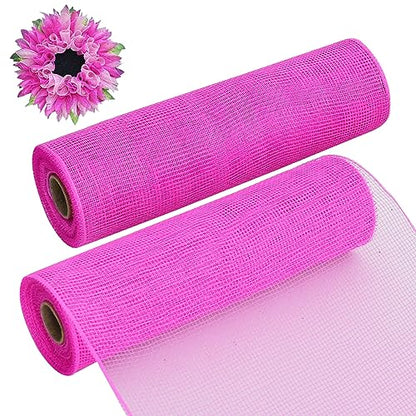 2 Rolls 10 Inch Hot Pink Decorative Mesh Ribbbon Rolls for Mesh Wreath Supplies (60 Foot)