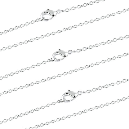 Wholesale 12 PCS Silver Plated Solid Brass Fine Flat Cable Chains Bulk for Jewelry Making 18-30 inches (24 Inch(2MM))