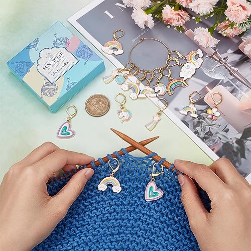 1 Box 20Pcs Knitting Stitch Markers Crochet Rainbow Colorful Leverback Charms Cute Crochet Markers for Knitting Weaving Sewing Needleworks Women DIY Craft (20 Count)