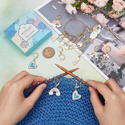 1 Box 20Pcs Knitting Stitch Markers Crochet Rainbow Colorful Leverback Charms Cute Crochet Markers for Knitting Weaving Sewing Needleworks Women DIY Craft (20 Count)