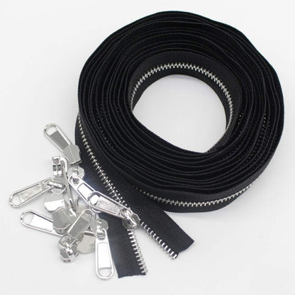 YaHoGa #5 Metal Zippers by The Yard Bulk 4 Yards + 10 pcs Sliders for Bags DIY Sewing Tailor Crafts (Silver Teeth)